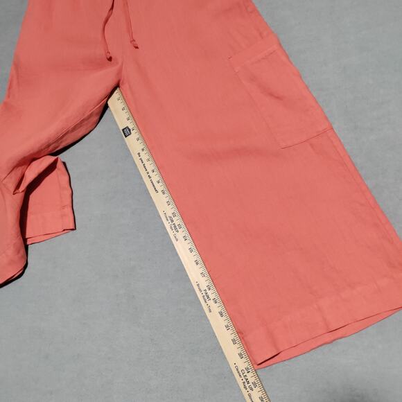 Flax Full Time Pants Linen Crop Wide Leg Drawstring Cargo Womens Small Mango - Picture 9 of 13